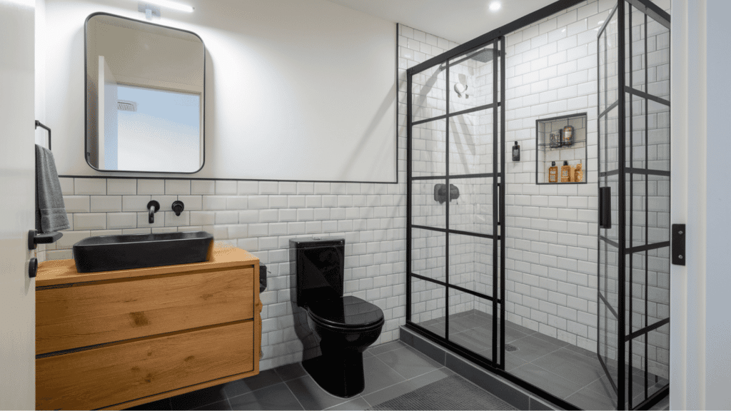 black framed glass shower