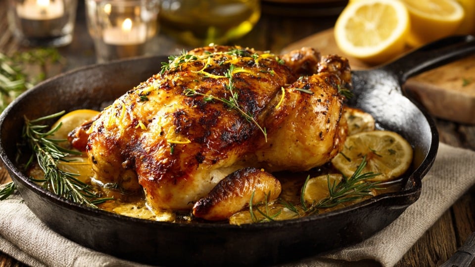 citrus herb roast chicken with lemon thyme drippings