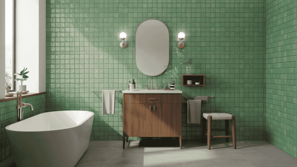 green tile feature wall
