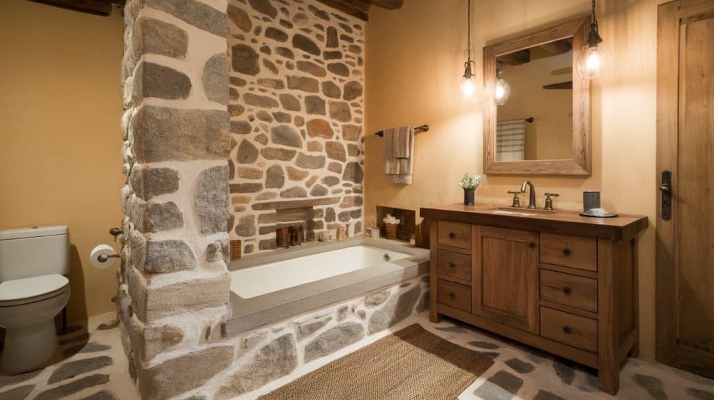 rustic wood and stone