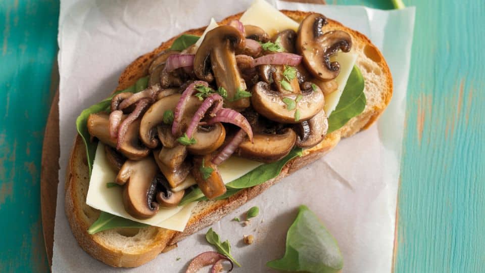 savory mushroom toast with fresh greens