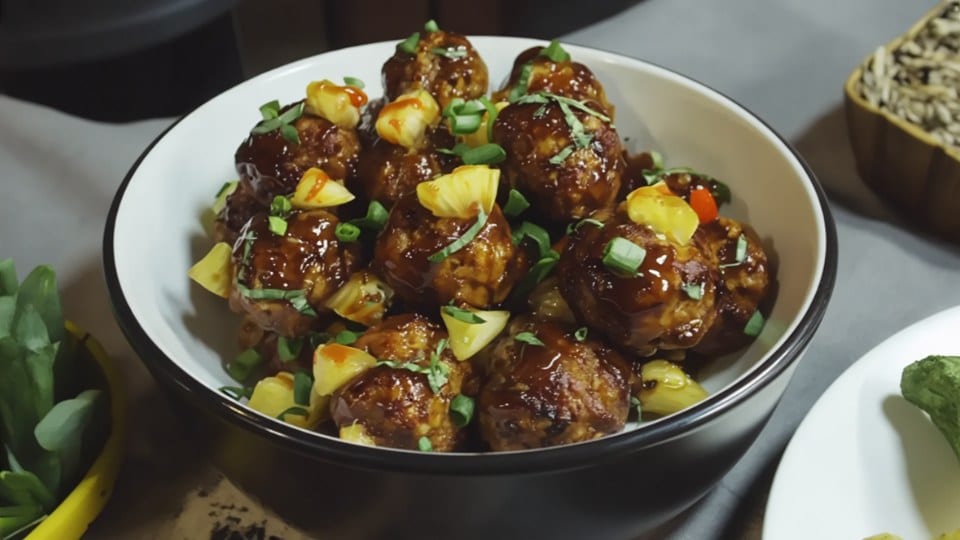 sweet chili glazed meatballs with pineapple