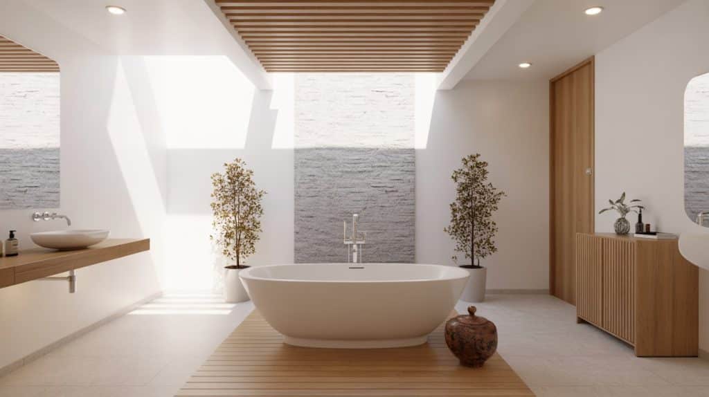wet room with skylight