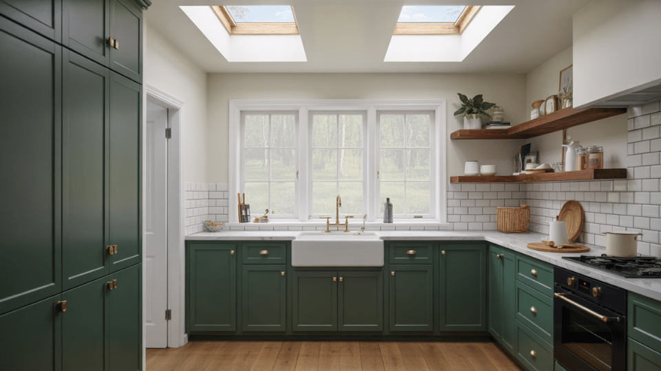 Dark Green Cabinets Light Hardwood Floors