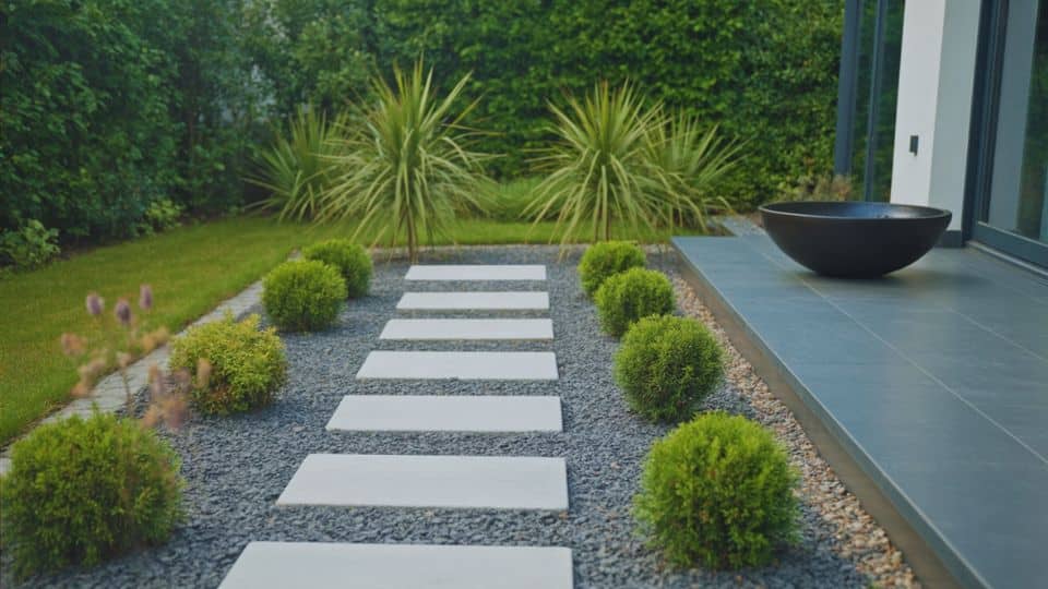 contemporary black gravel garden