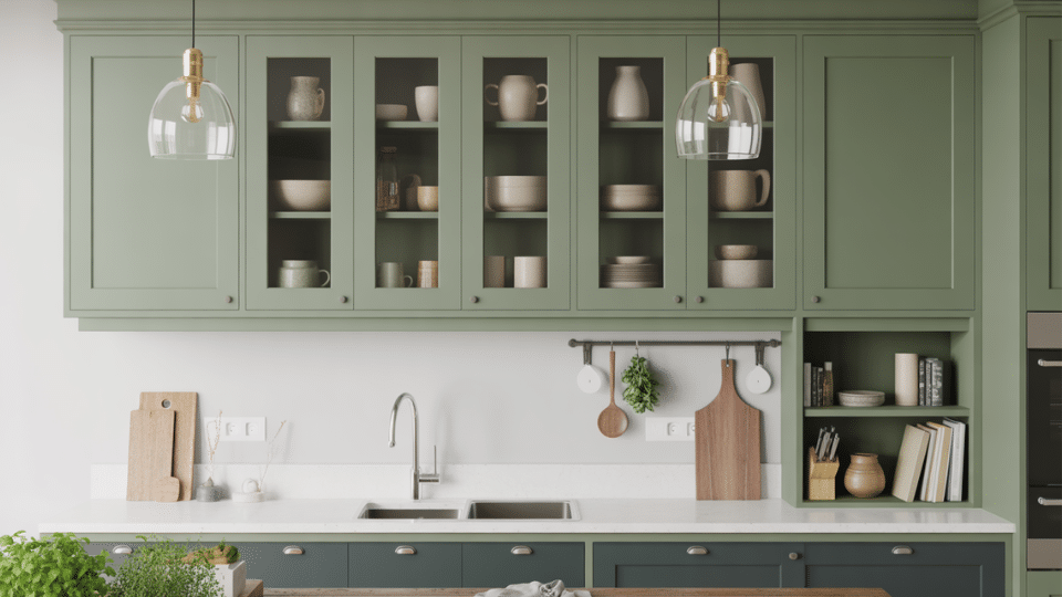 glass front uppers green lowers