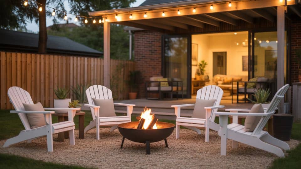 gravel seating nook with firepit