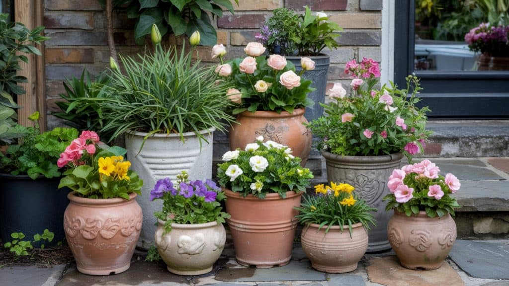 mixed height planters garden