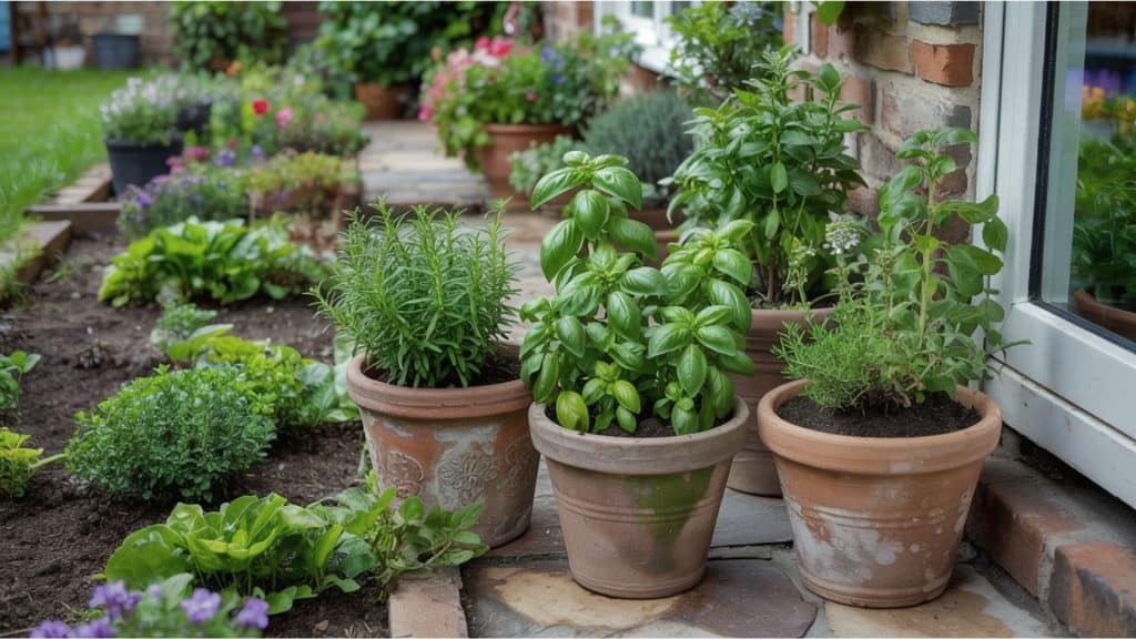 small herb garden front entrance