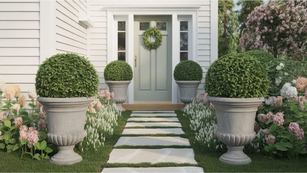 symmetrical planters small garden
