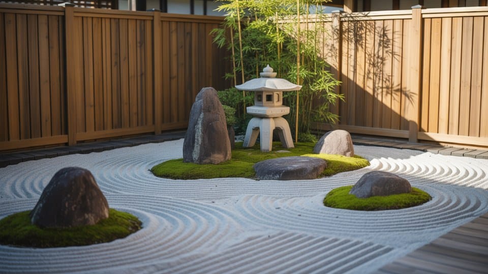 zen inspired raked gravel space