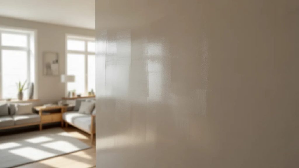 Close-up of a light greige wall painted in satin finish