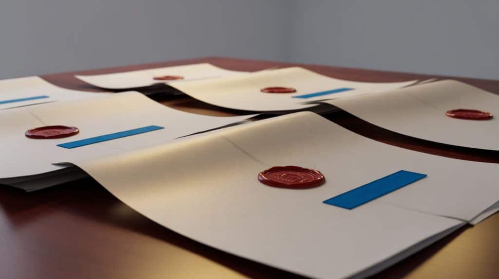 Close-up of official property documents with a stamp, confirming authenticity.