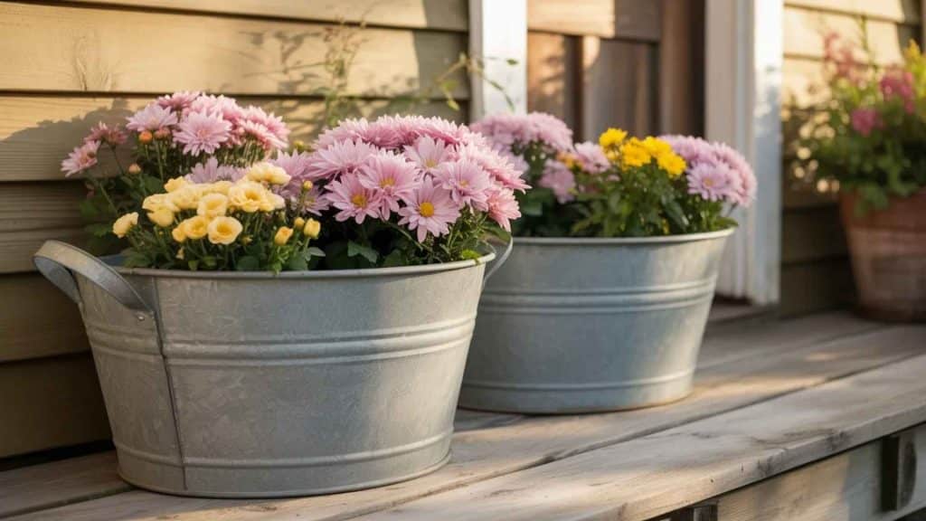 Vintage Galvanized Tubs With Seasonal Flowers