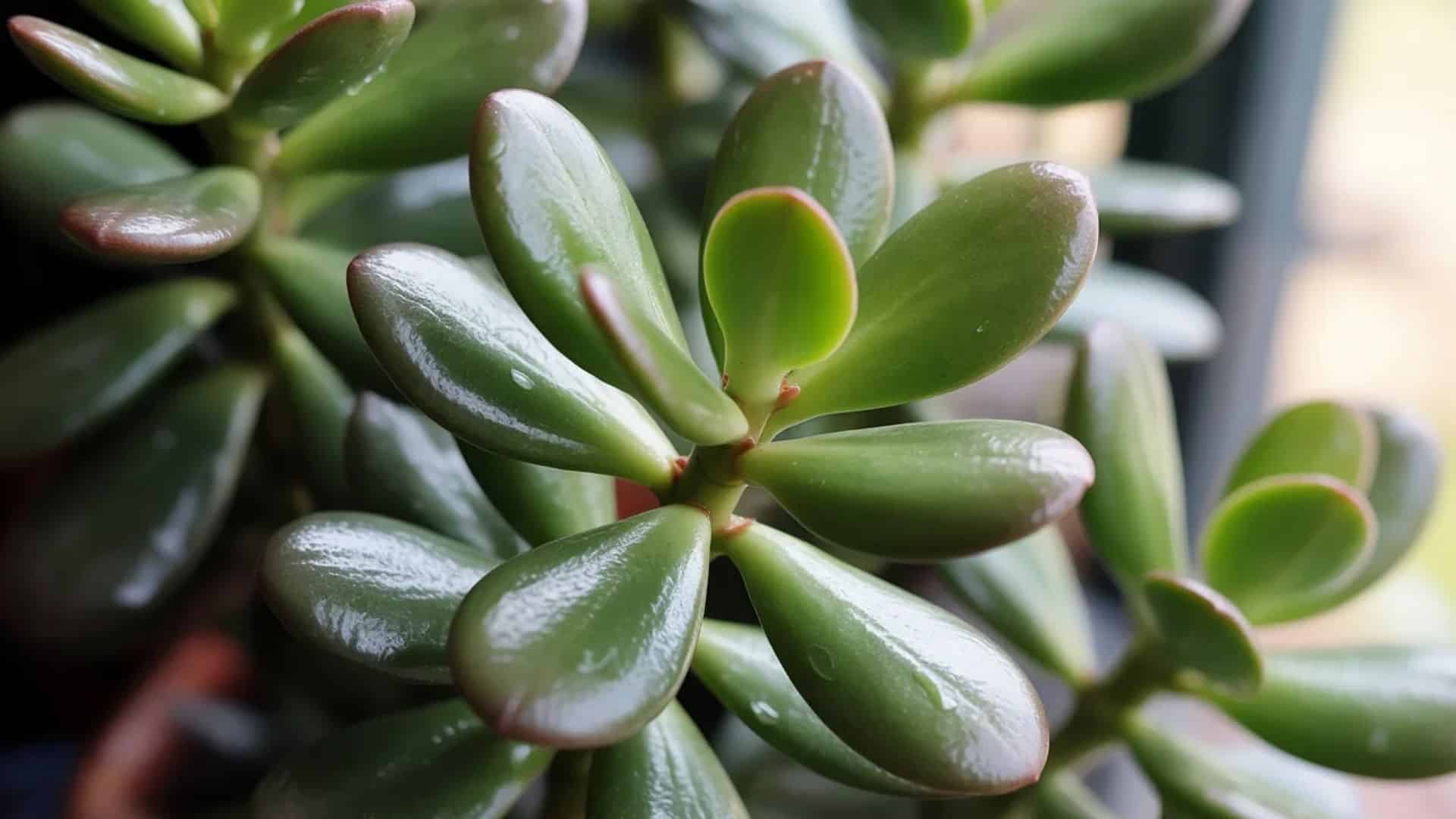 jade plant with thick green leaves and woody stem