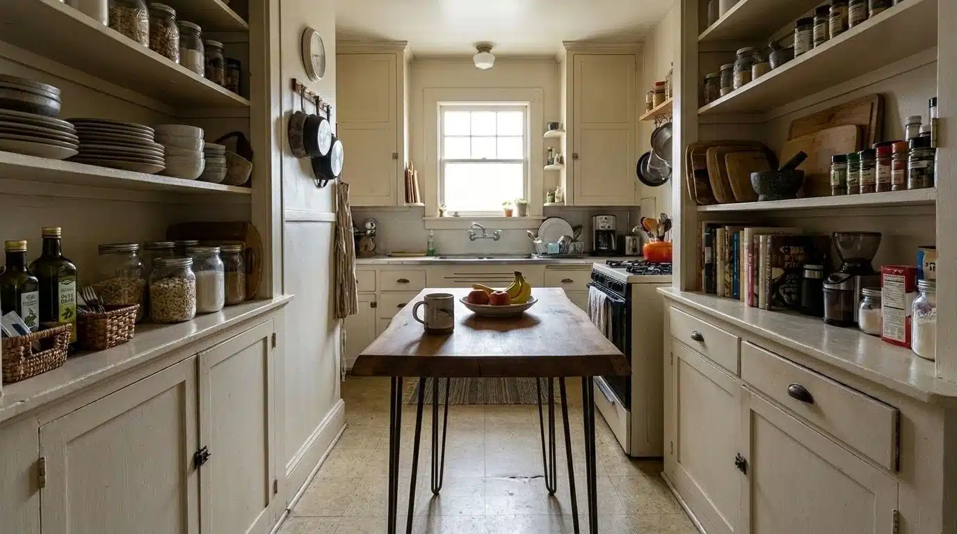 Kitchen island with fold-out dining leaf