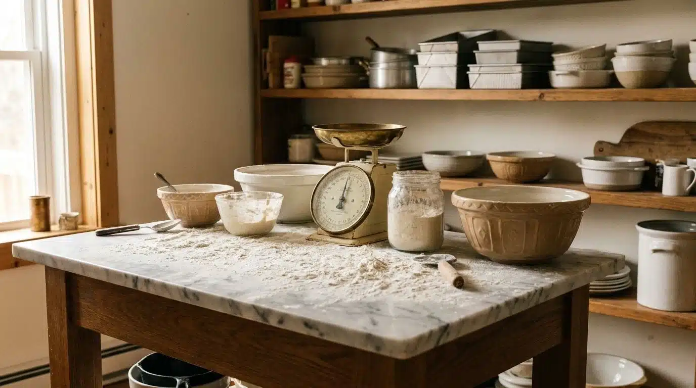 Kitchen island baking station with marble insert