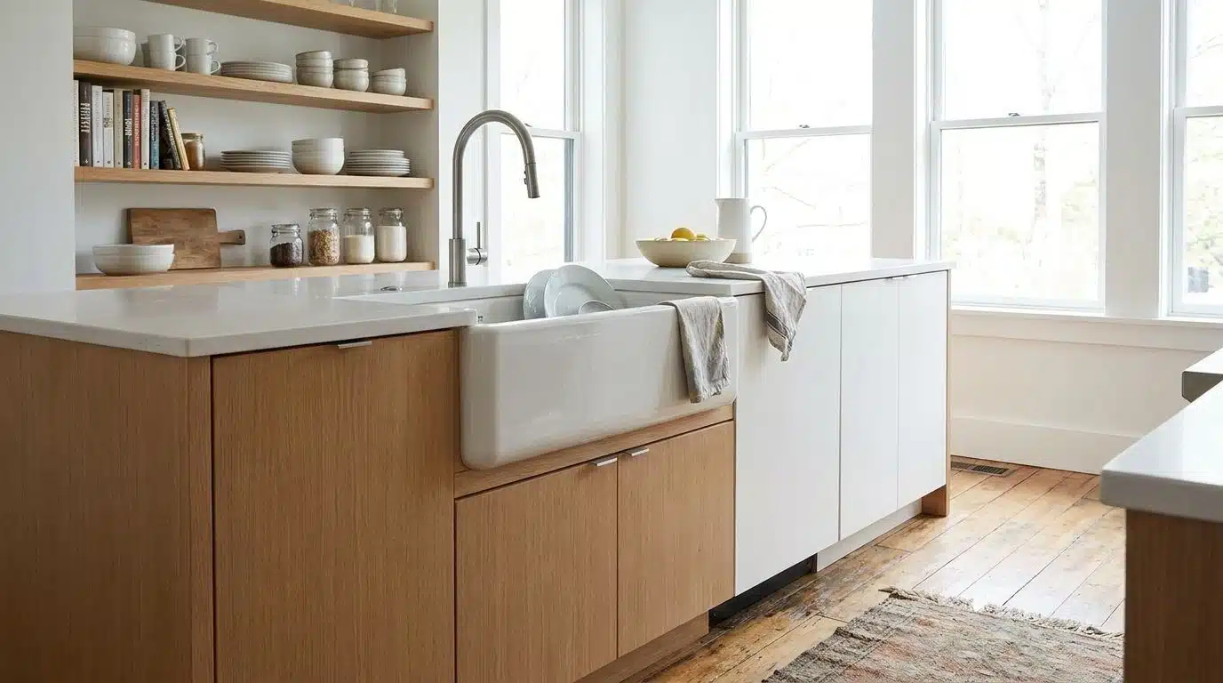 Kitchen island with deep farmhouse sink