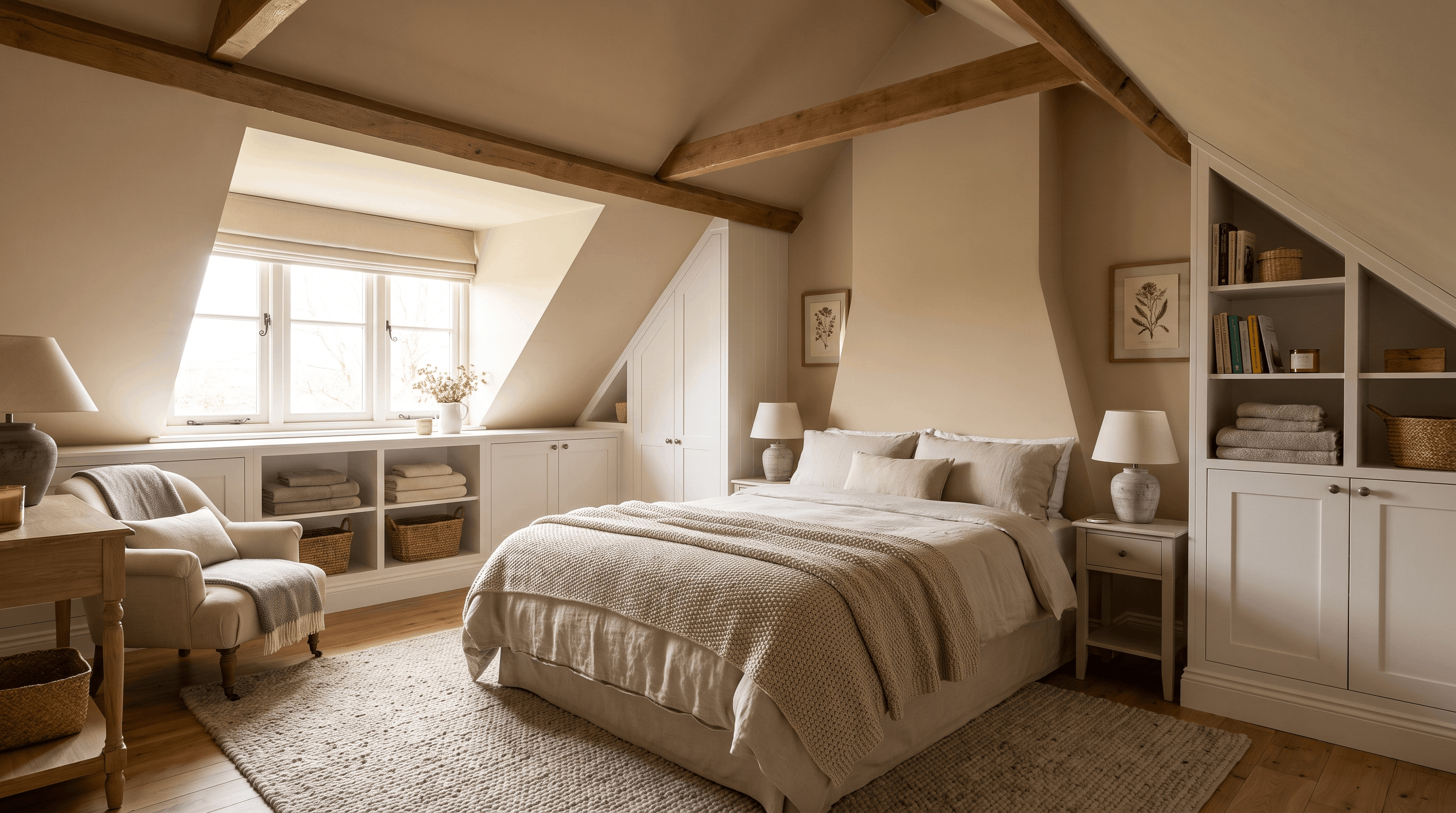 Comfortable guest bedroom created in a dormer loft conversion