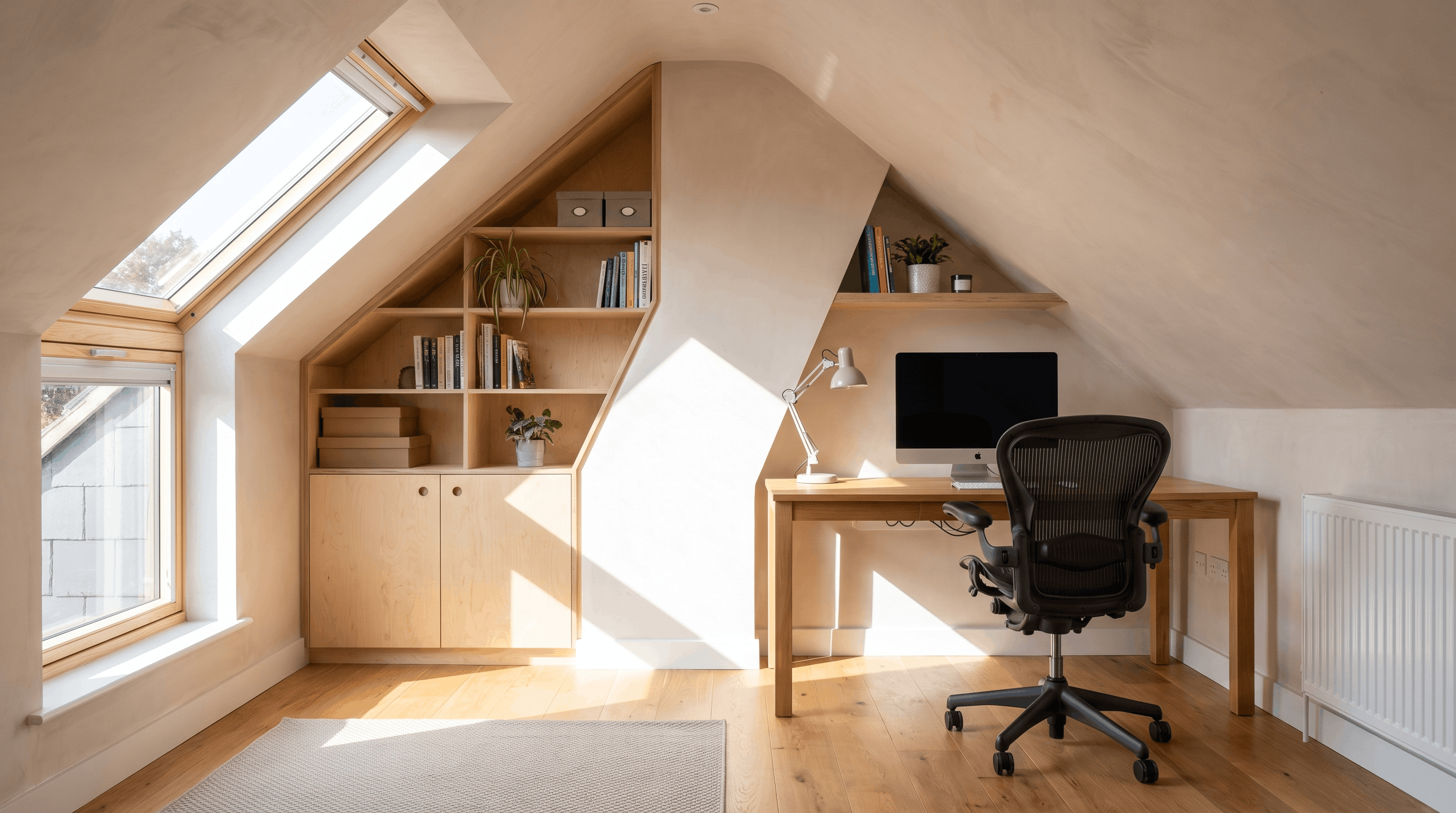 Modern dormer loft conversion transformed into a bright home office