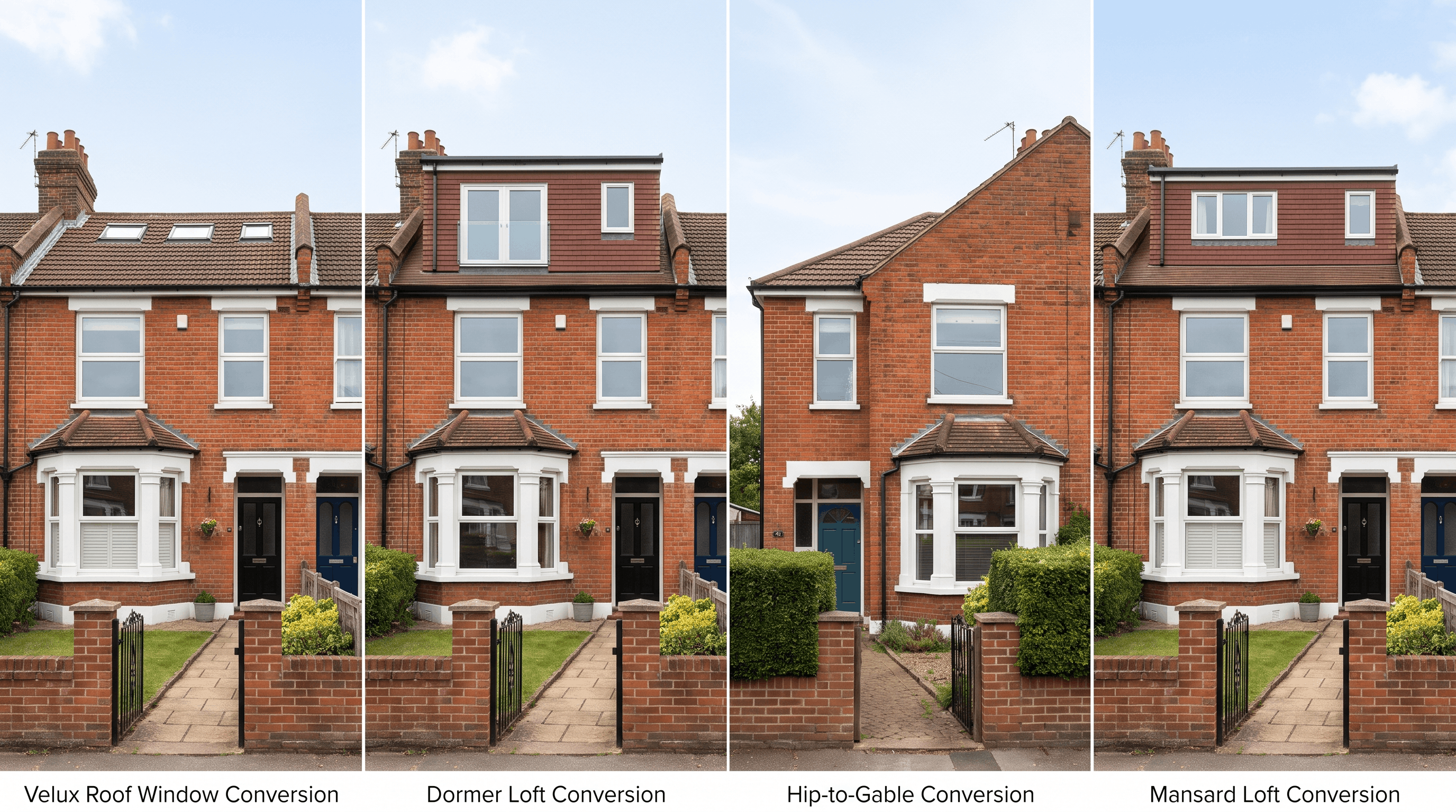 Comparison of different loft conversion styles including dormer and Velux designs