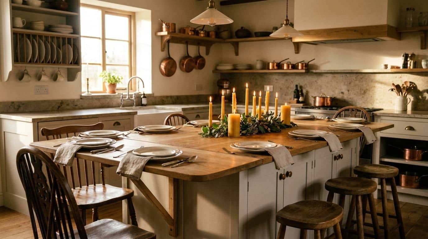 Kitchen island with fold-out dining leaf