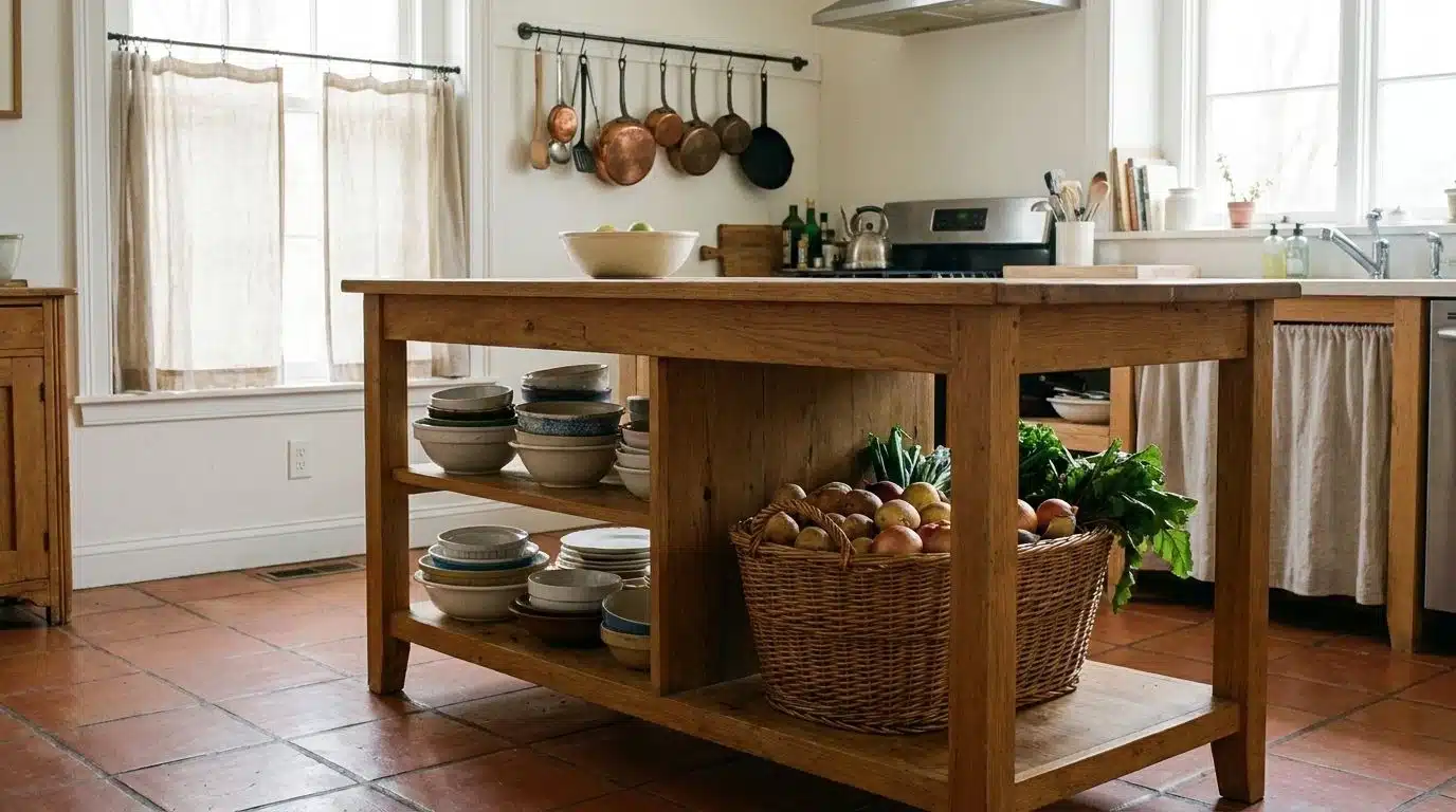Freestanding butcher block table island