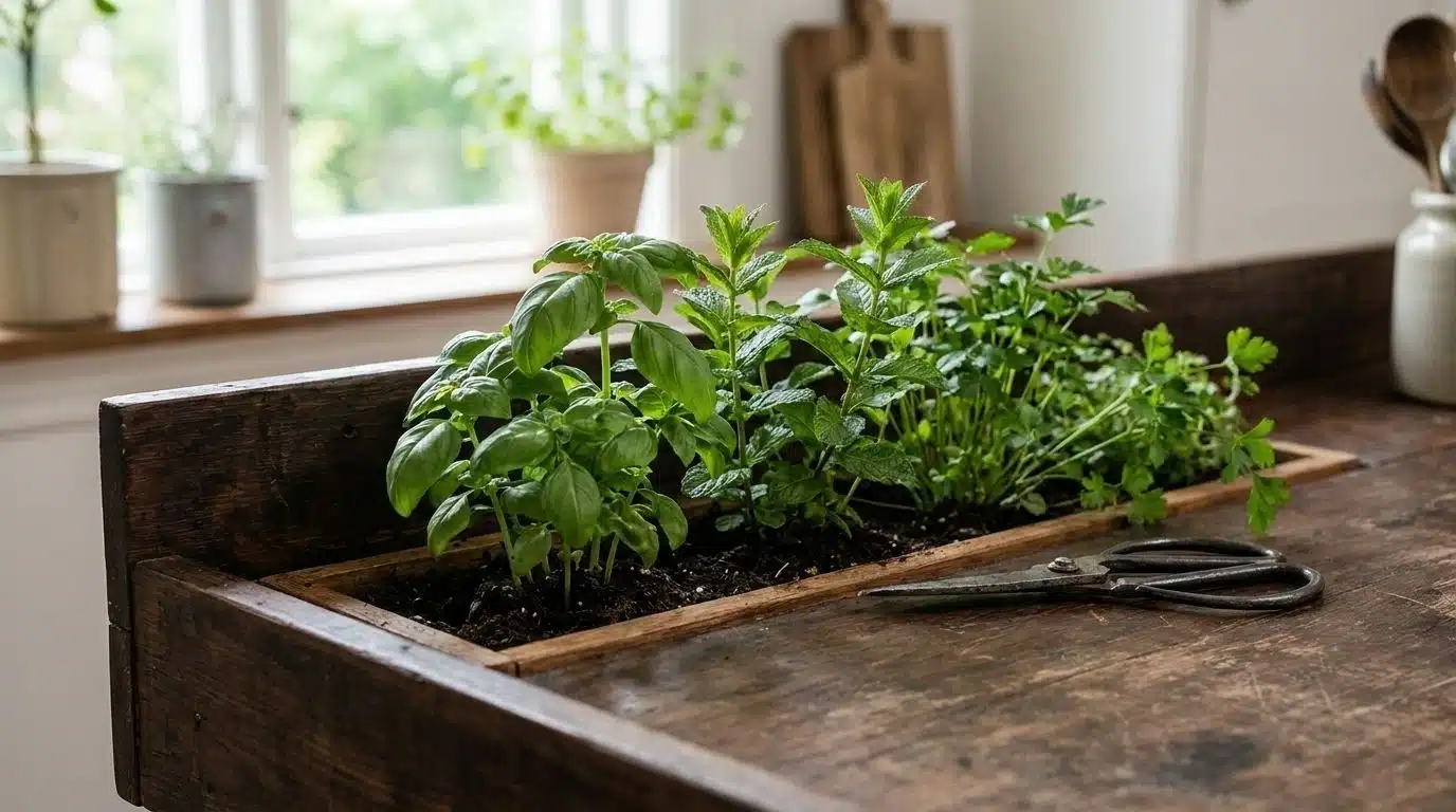 Kitchen island with built-in herb planter