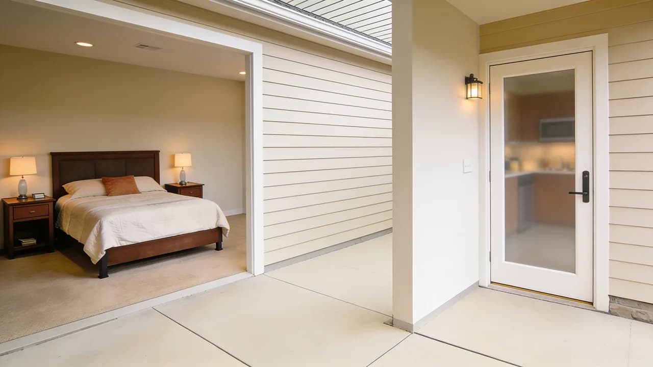 In-law suite addition with bedroom bathroom and kitchenette.