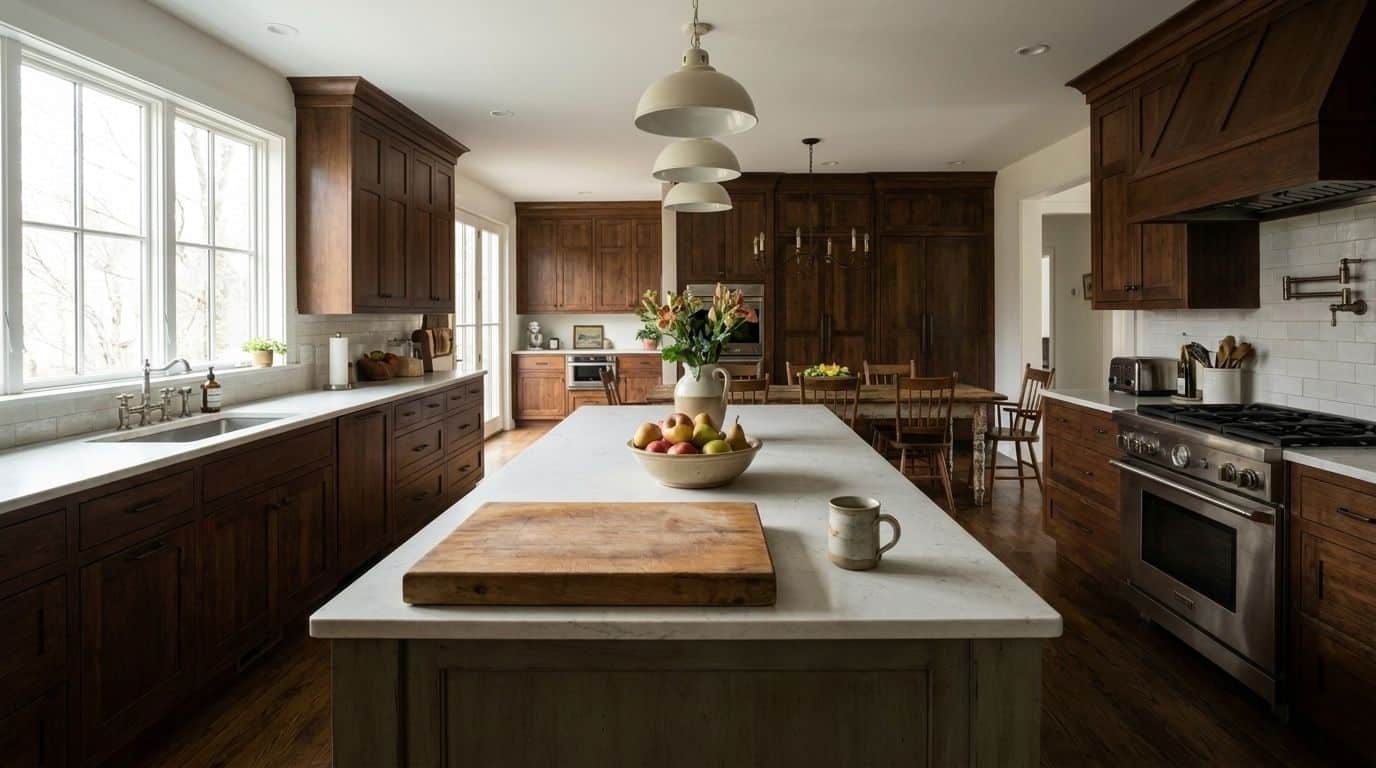Family kitchen island used for everyday cooking, prep, and gathering with loved ones.