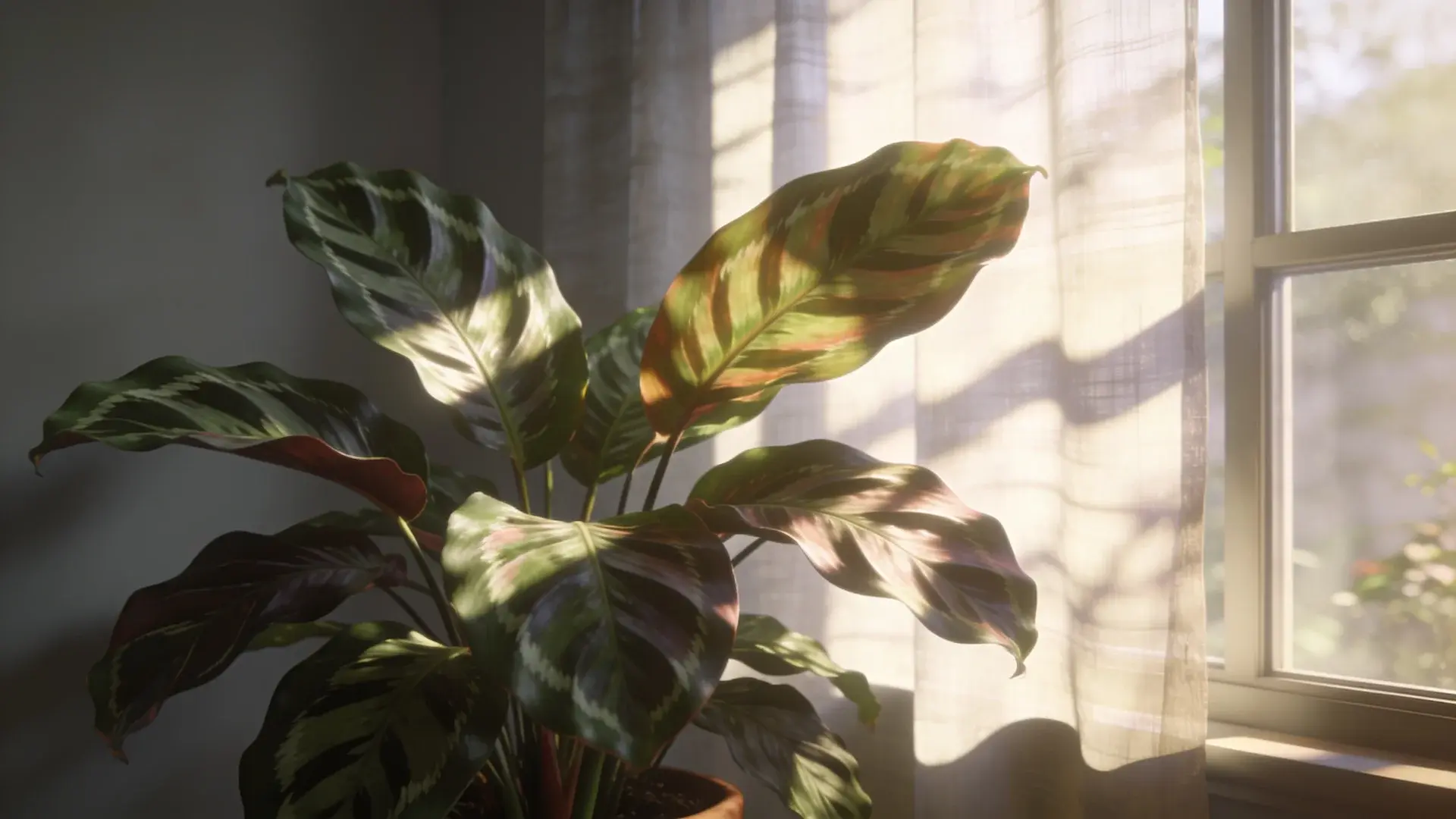 Calathea placed near window with soft filtered indirect sunlight