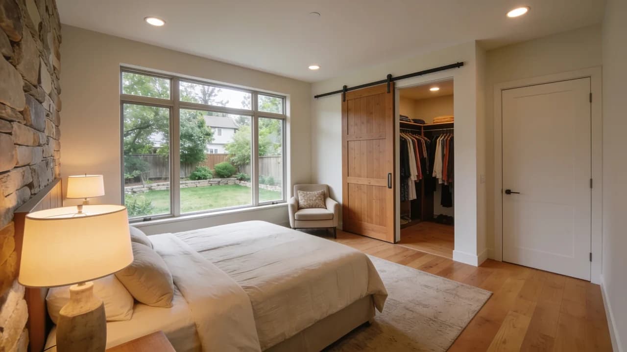 Primary bedroom suite addition with backyard views and private layout.