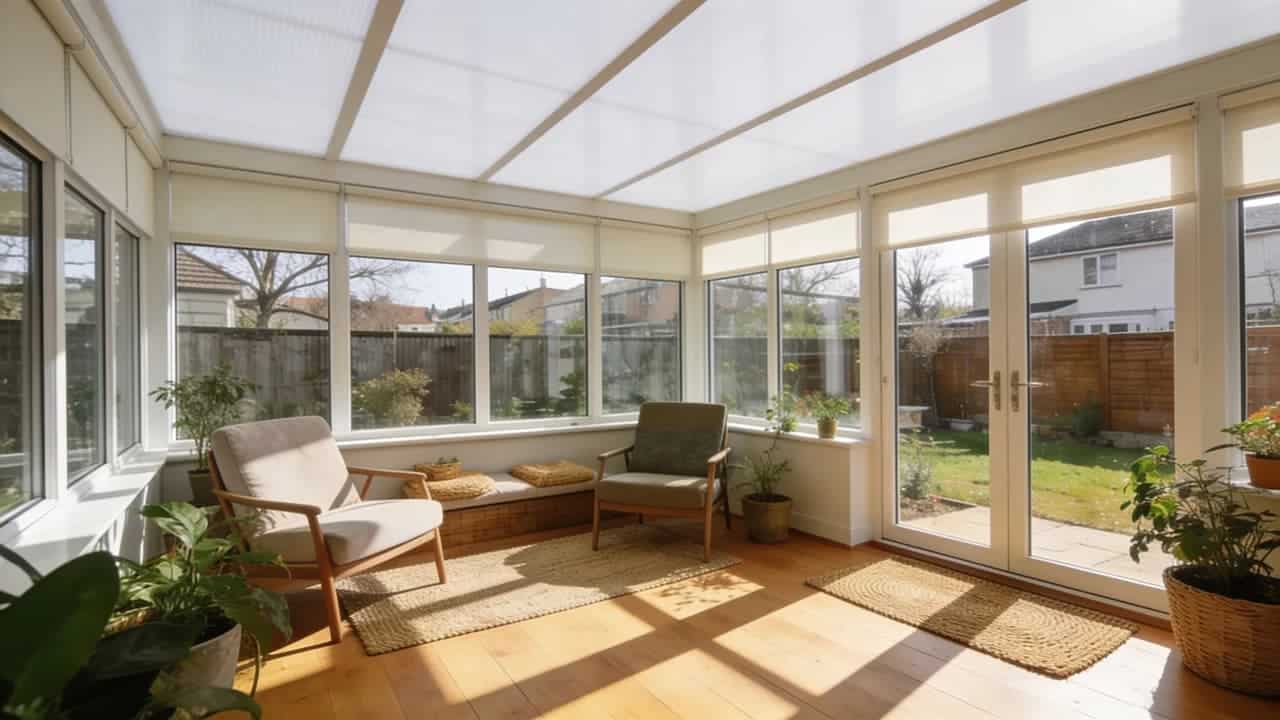 Rear kitchen expansion addition with island and backyard-facing windows.