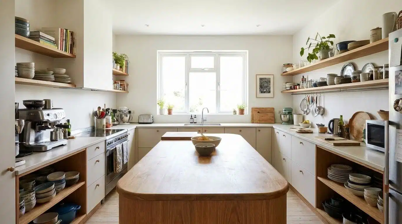 Kitchen island with fold-out dining leaf