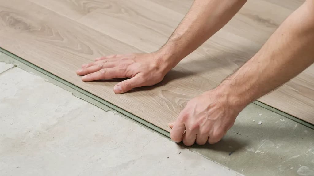 Checking the fit of a cut laminate flooring plank before final installation