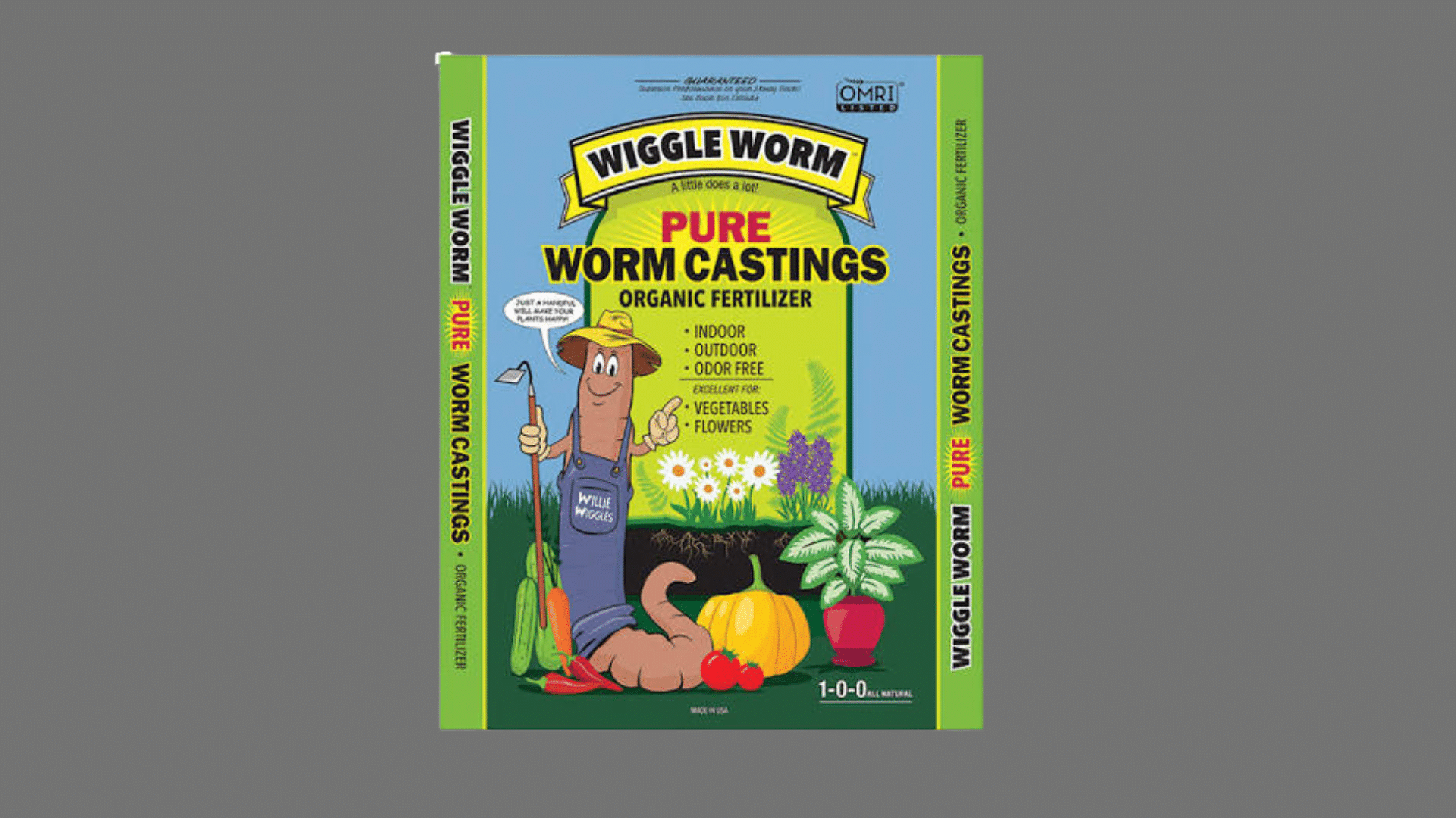 Wiggle Worm Soil Builder (1-0-0) worm castings being mixed into dark, fertile soil around growing vegetable plants