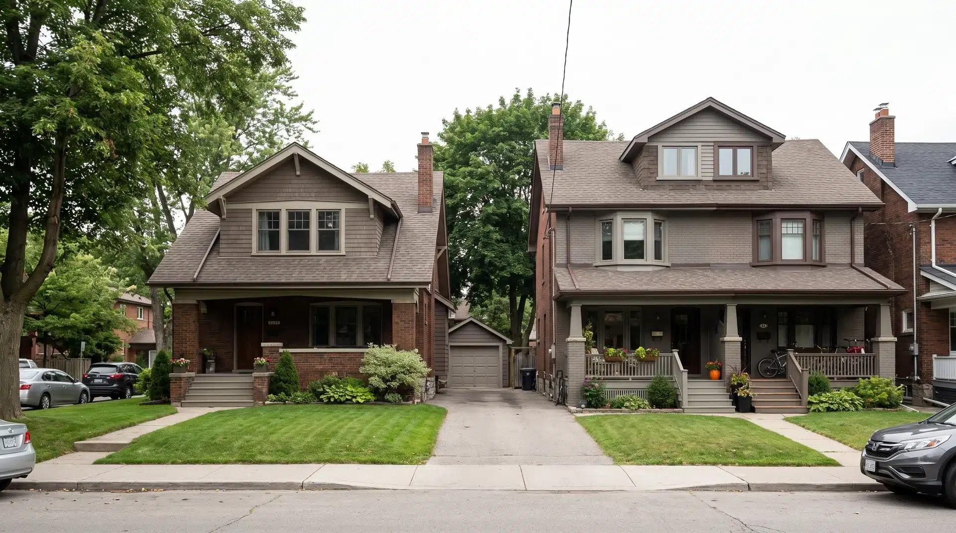 Detached house and semi-detached house side by side on a residential street.