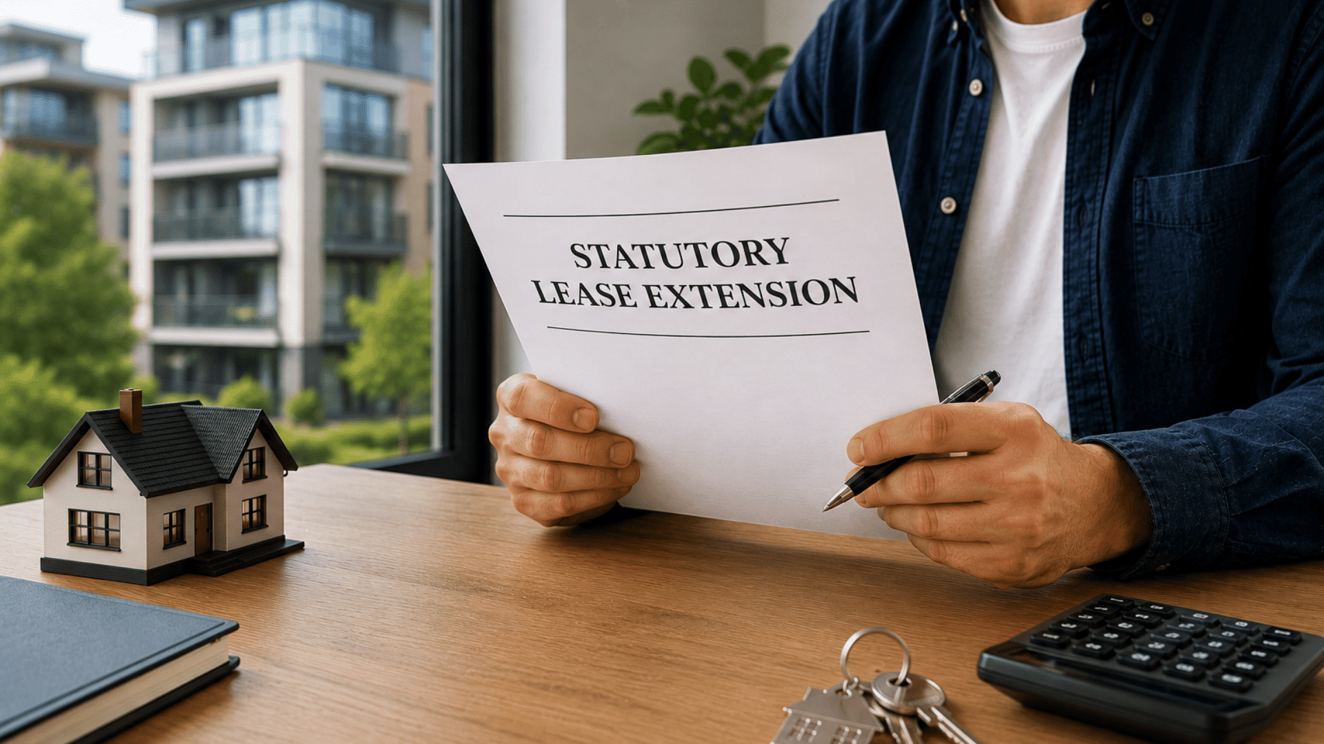Realistic four-panel image showing lease extension stages: professional advice, notice served, negotiation, and final registration.