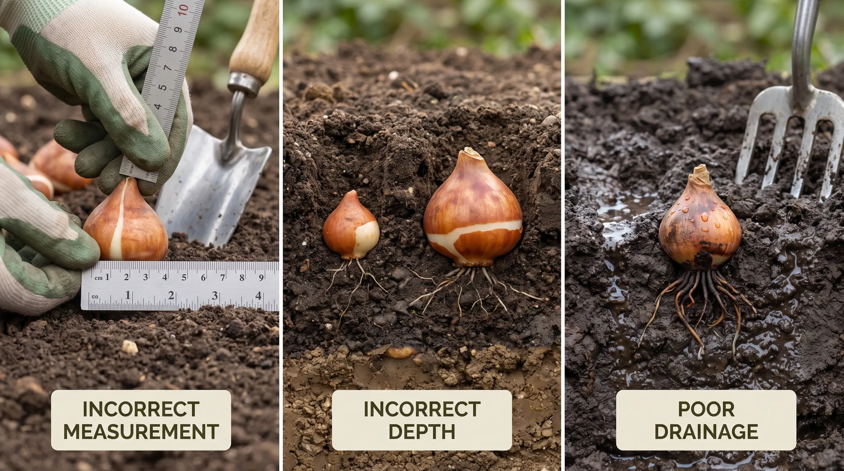 Common tulip planting mistakes including incorrect depth and poor soil conditions