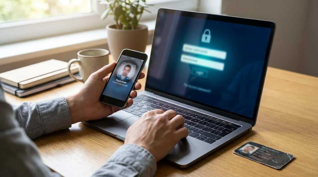Borrower completing secure identity verification before signing a mortgage deed electronically.