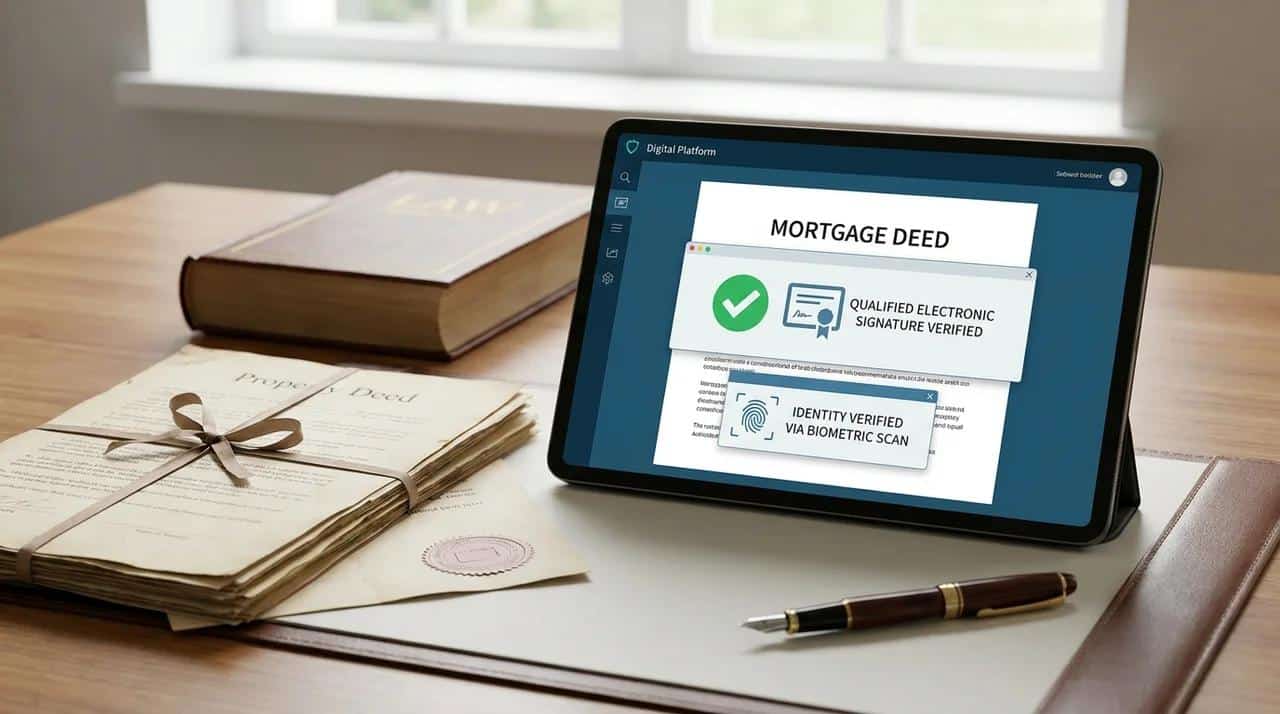 Qualified Electronic Signature process showing secure digital mortgage document verification and legal validity.
