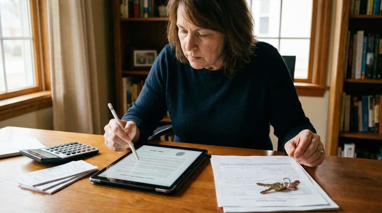 Homeowner reviewing and signing a digital mortgage deed using an electronic signature platform.
